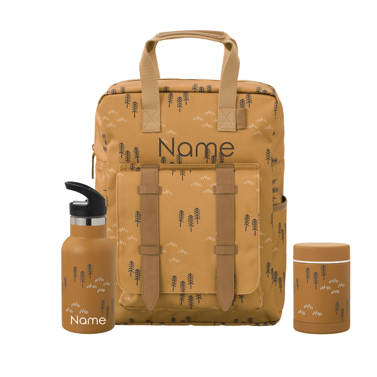 Personalized Mustard backpack with matching water bottle