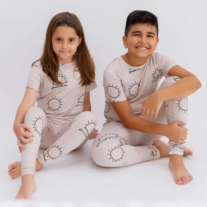 Kids in matching Sobh short sleeve pajama