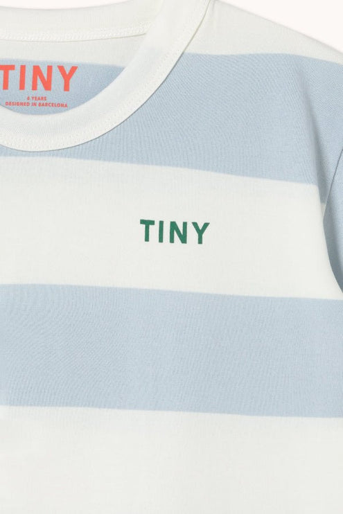 Color-blocked shirt with 'TINY' print