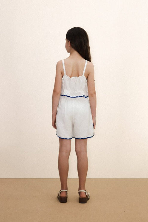 Off-white top with blue swans backview