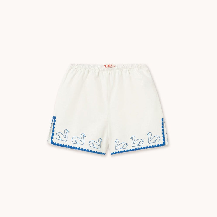 White shorts with blue embroidery 