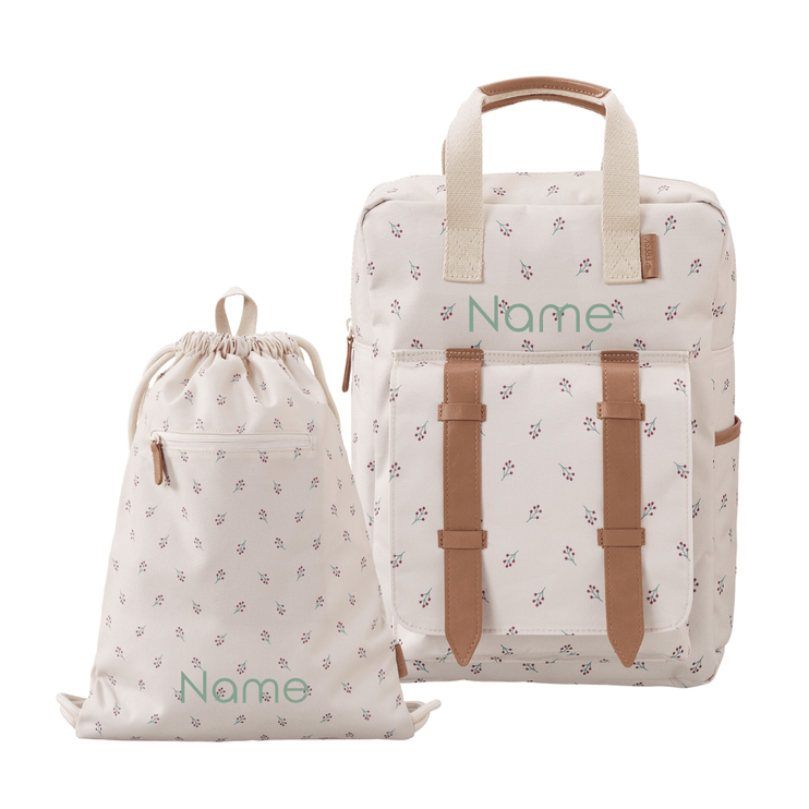 Cream Personalized school bags in berries print