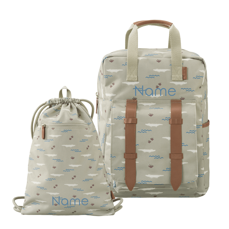 Green Personalized school bags in crocodile print