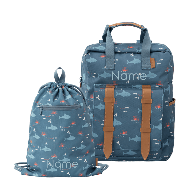 Personalized school bags in shark print