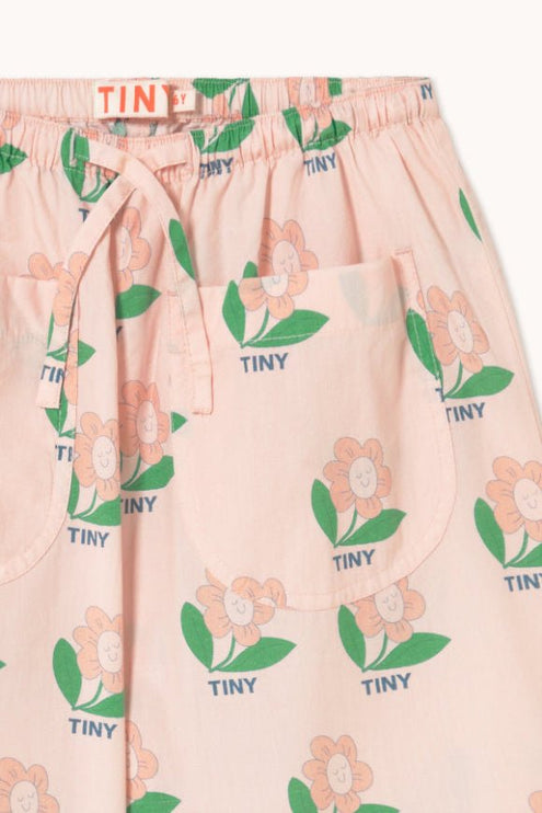 Pastel pink pants with floral and 'TINY'  print