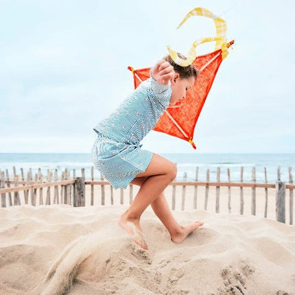 Playful baby boy wearing Striped blue and cream with Crab prints longsleeves swim top and short