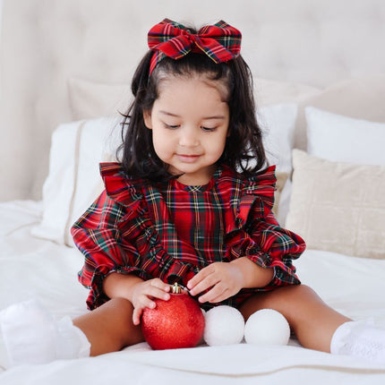 Girl wearing Long Sleeve Tartan romper