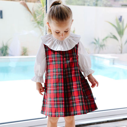 Girl wearing Tartan Pinafore Dress 