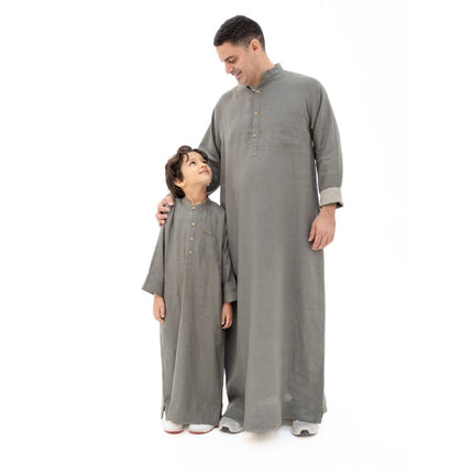 Father & Son Linen Thobe Bundle – Olive Green