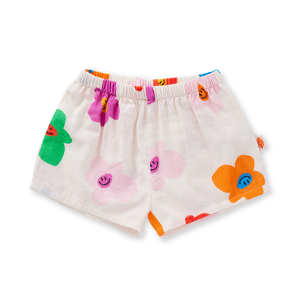 shorts with cute flower print with smiley face