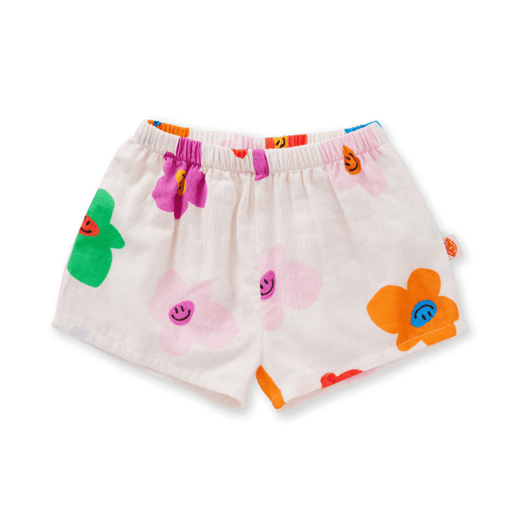 shorts with cute flower print with smiley face