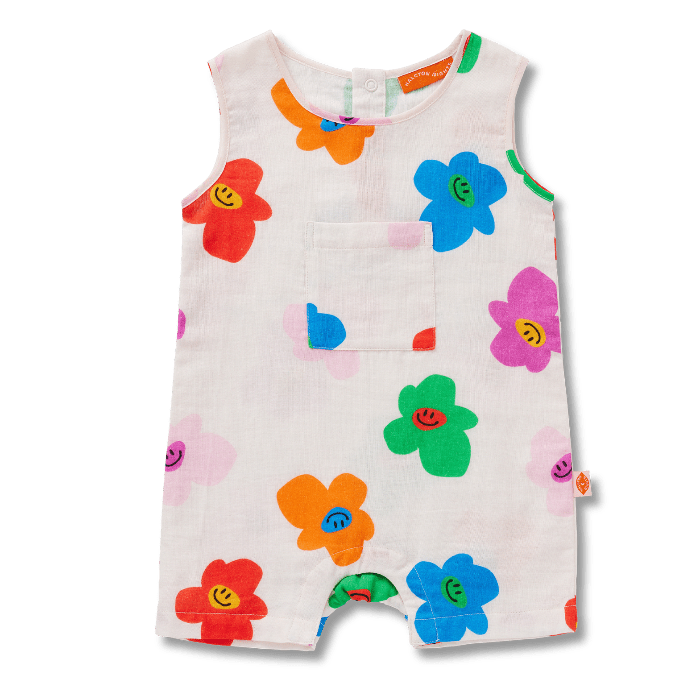 overall romper with cute flowers