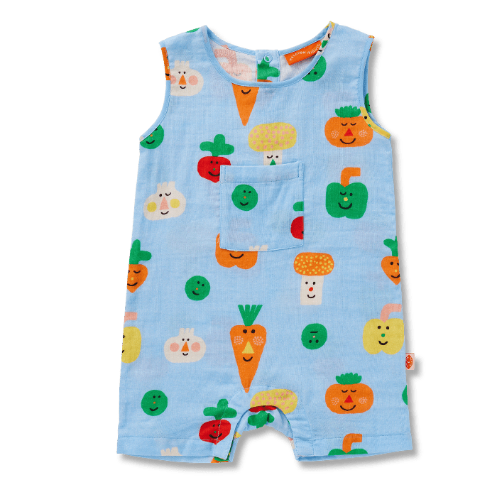 baby overall with cute veggie prints