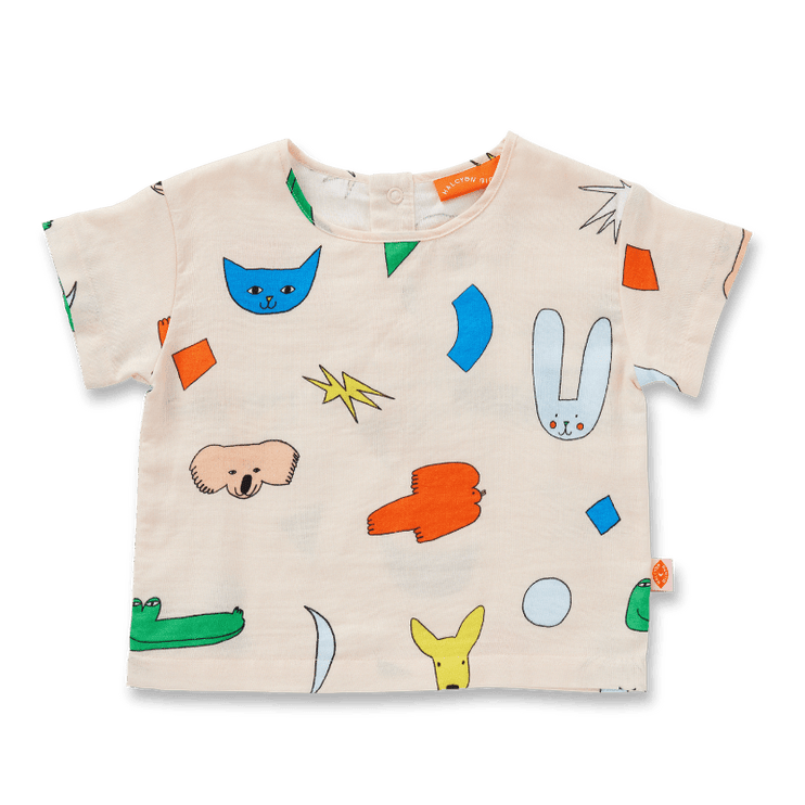 tshirth with  colorful shapes and cute animal print