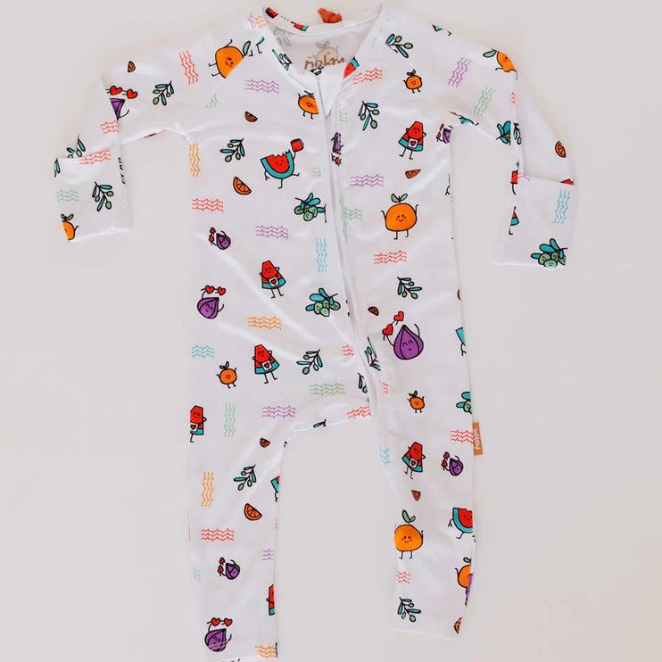Children's onesie with colorful fruit pattern