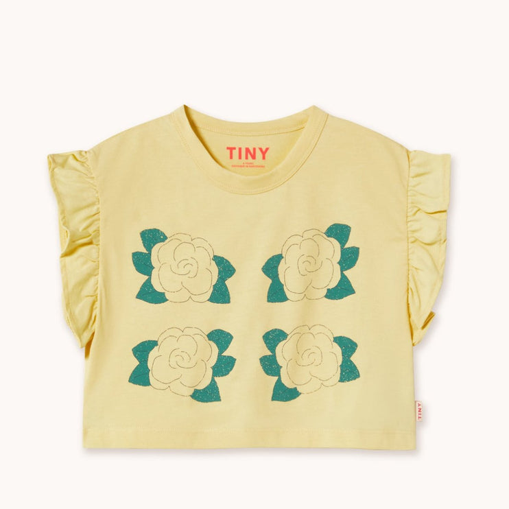 Yellow t-shirt with green turtle design 
