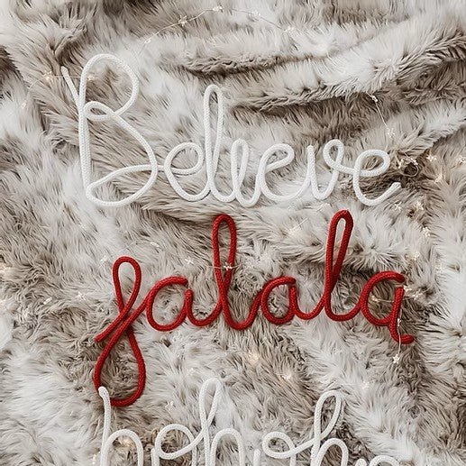 Believe Knitted wire word in white