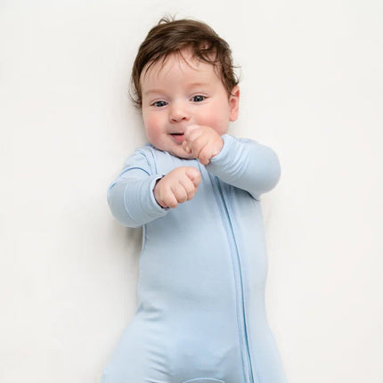 Baby in Baby Blue Zippered Sleepsuit 