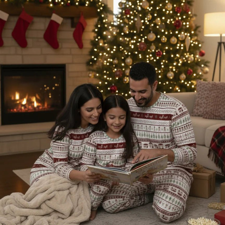 Family in matching christmas pajamas 