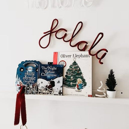 Falala knitted wire word in red yarn