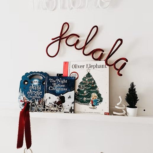 Falala knitted wire word in red yarn