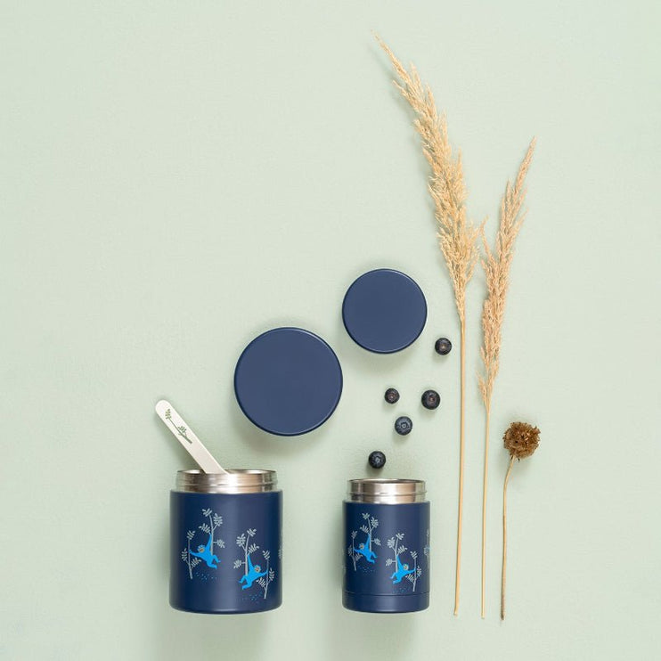 navy blue food jar with monkey print