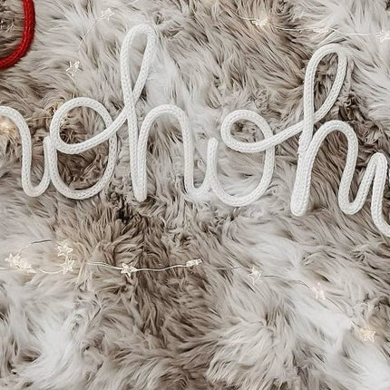 hohoho knitted wire word in white yarn