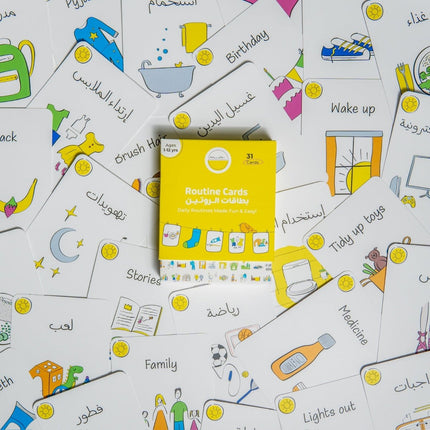 routine flash cards kids english and arabic