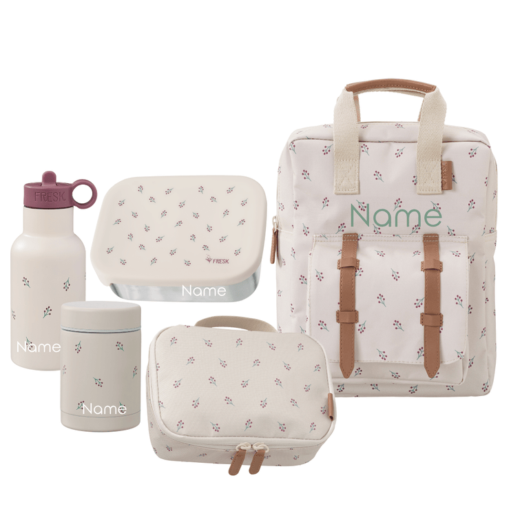 personalized set of school bags with floral pattern 