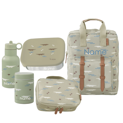 Set of personalized children's bags and containers in crocodile print
