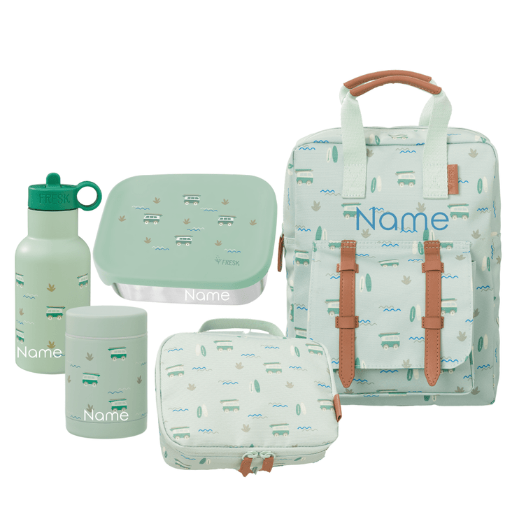 Personalized set of green and white bags 