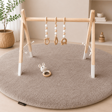 Baby play gym with wooden hanging toys