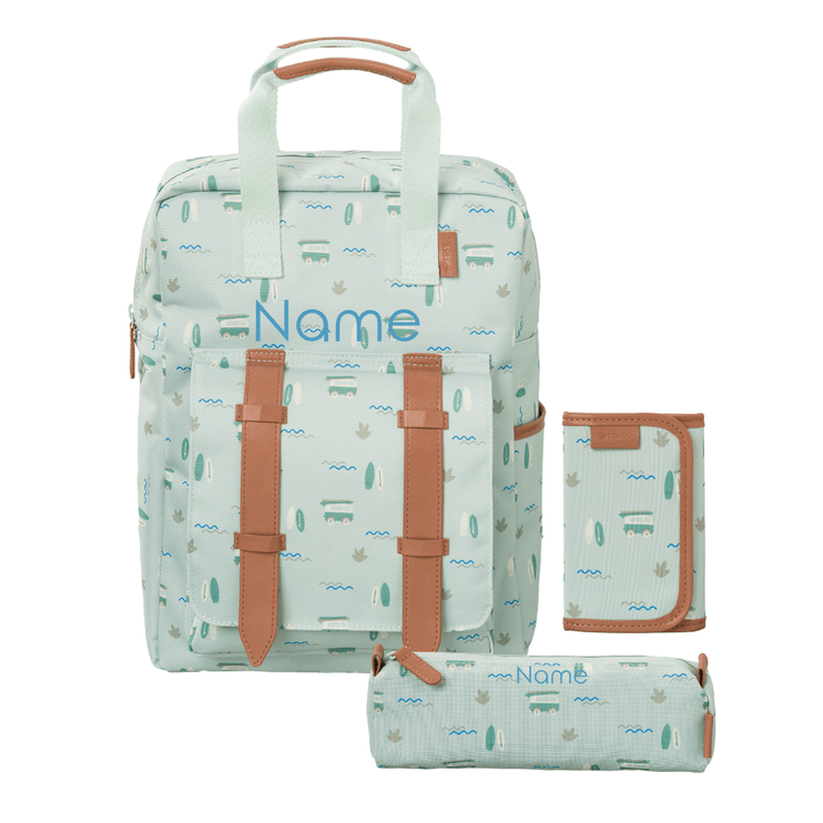 Backpack and pouch set in surf boy pattern