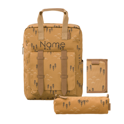 Personalized Yellow backpack and pouch with tree pattern 