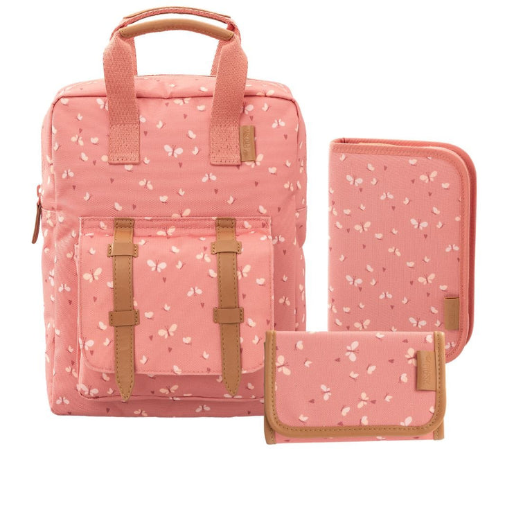 backpack, pencil case set and wallet bundle with cute butterfly print