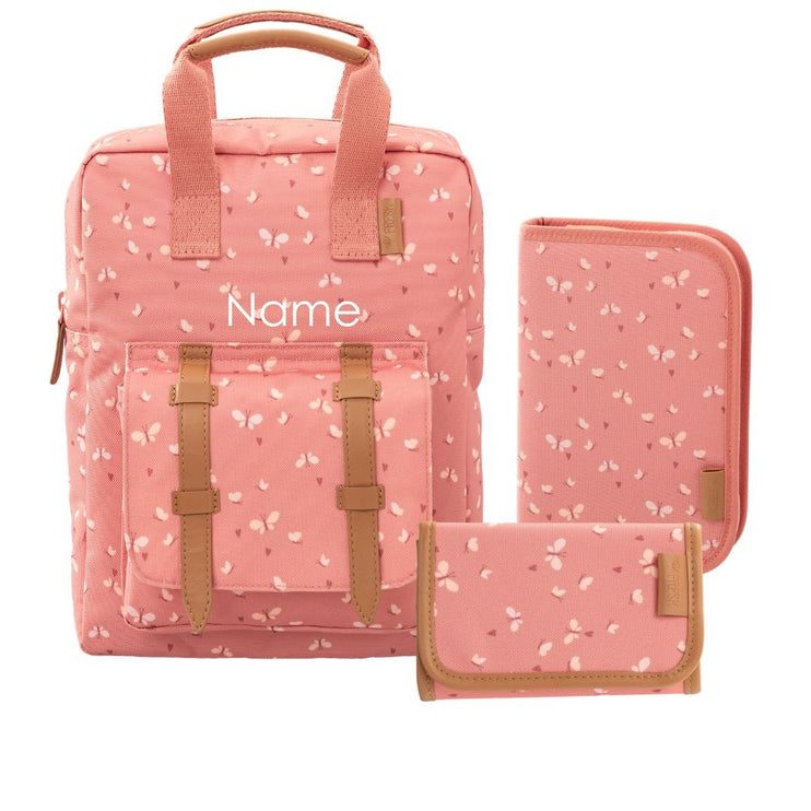 backpack, pencil case set and wallet bundle with cute butterfly print for personalized