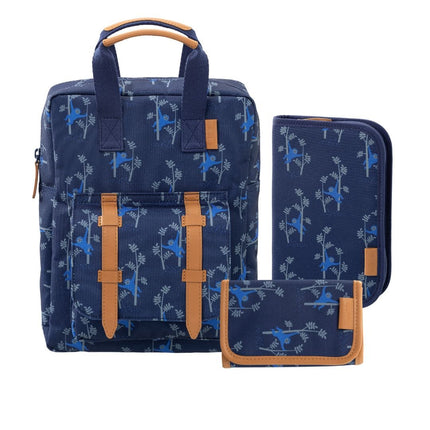 backpack with pencil case set and wallet with matching prints