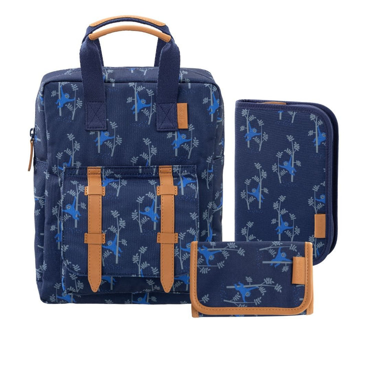 backpack with pencil case set and wallet with matching prints