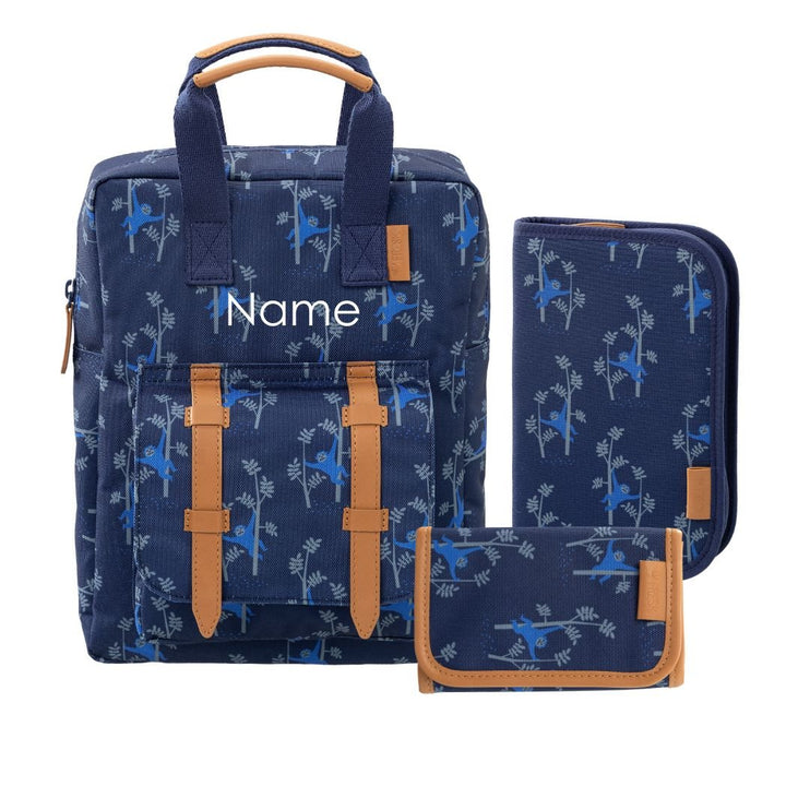 backpack, pencil case set and wallet bundle with cute monkey print