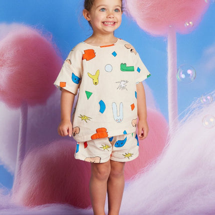 kid wearing matching shirt and short with billabong print