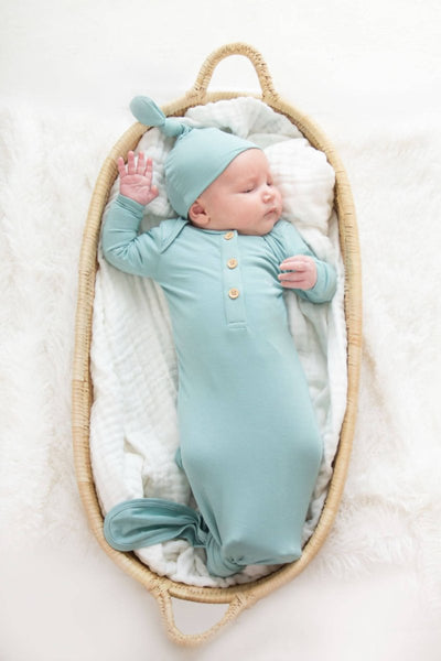 Organic Bamboo Knotted Gown & Beanie Set - soft sage