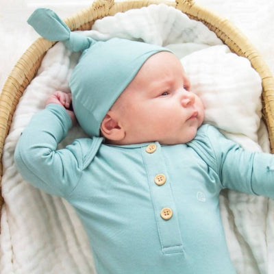 Organic Bamboo Knotted Gown & Beanie Set - soft sage