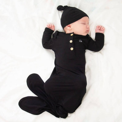 Organic Bamboo Knotted Gown & Beanie Set - Charcoal