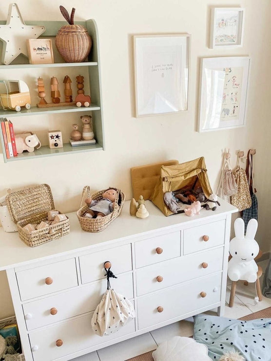 Doll's Moses Basket and Bedding Set - Blue Flowers