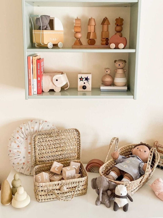 Doll's Moses Basket and Bedding Set - Pink Flowers