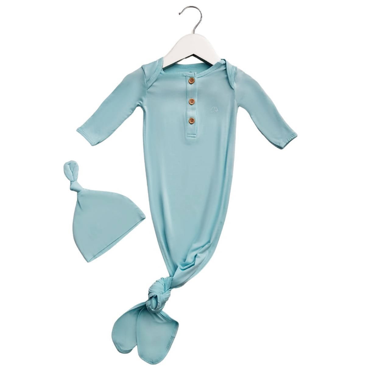 Organic Bamboo Knotted Gown & Beanie Set - soft sage