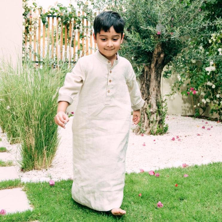 linen kandoora beige for boys ramadan outfit