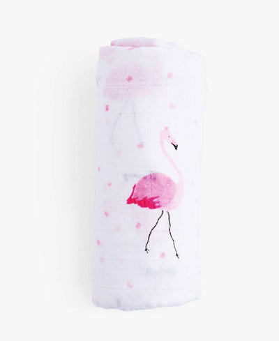Organic Bamboo Muslin Swaddle Wrap- Flamingo