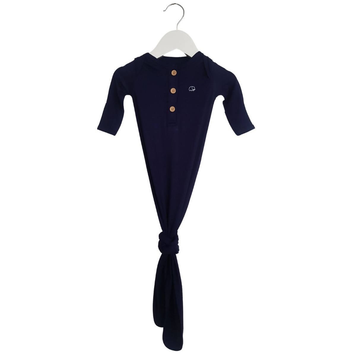 Organic Bamboo Knotted Gown & Beanie Set - Midnight Navy