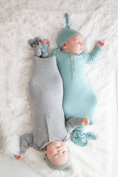 Organic Bamboo Knotted Gown & Beanie Set - soft sage